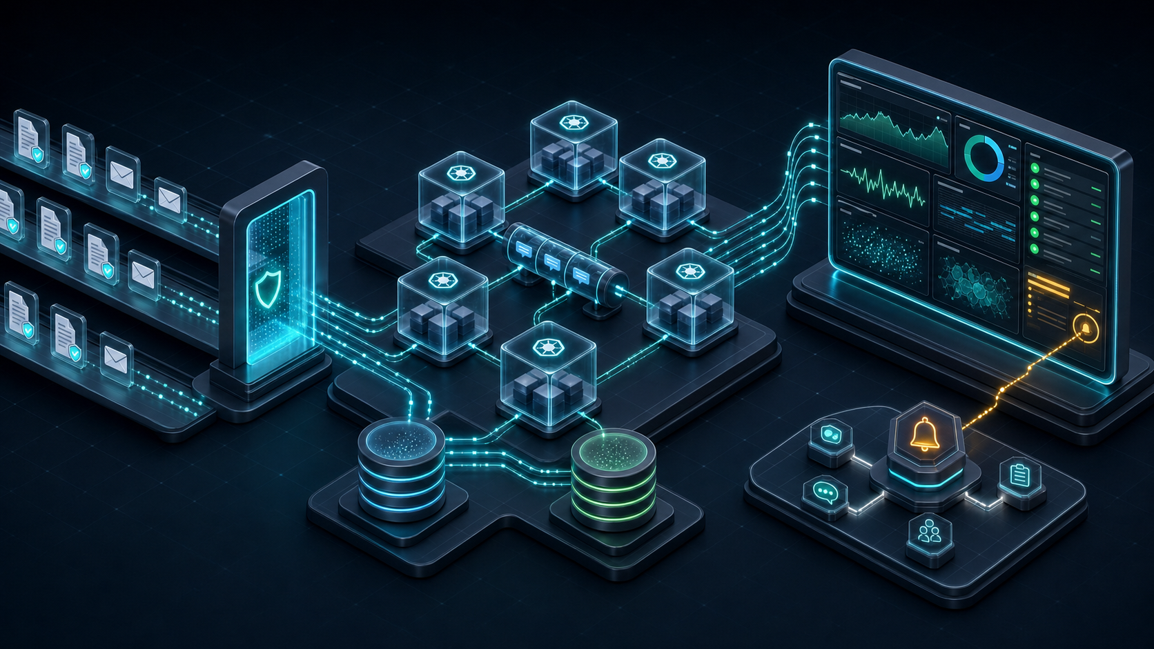Cloud Health Office operational command center receiving PHI-safe telemetry from healthcare transactions, Kubernetes services, Service Bus, and databases, then turning it into dashboards and incident response signals.