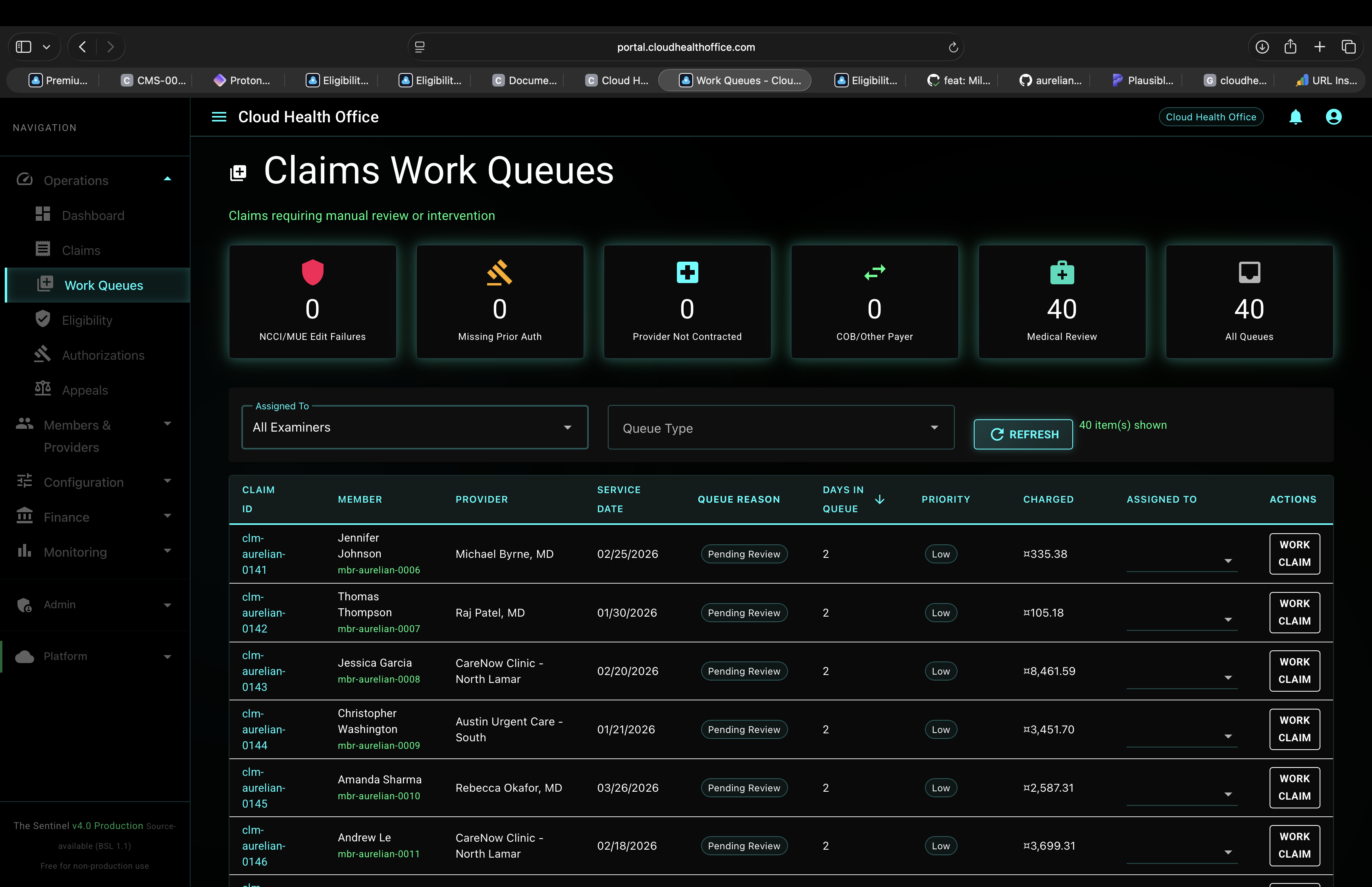 Cloud Health Office Claims Work Queues with NCCI/MUE, Prior Auth, COB, Provider, and Medical Review queues